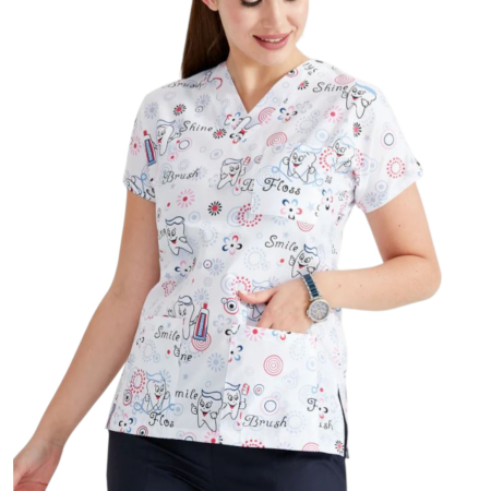 Uniforme și halate medicală - Bluza medicala alba cu dintisori
