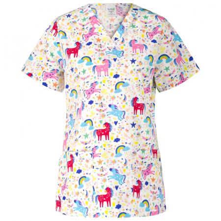 Uniforme și halate medicală - Bluza medicala alba cu unicorni