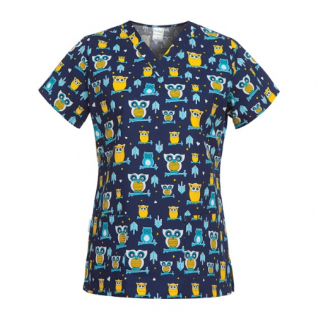 Halate Damă cu imprimeu - Bluza medicala bluemarin cu bufnite
