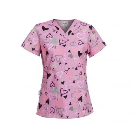 Bluza medicala roz cu inimi [1]