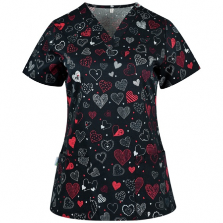 Uniforme și halate medicală - Bluza medicala negru cu inimioare rosii