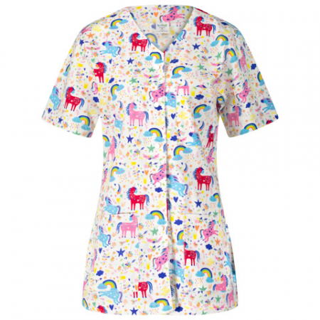 Halate Damă - Halat medical alb cu unicorn - cu capse