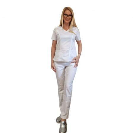 Uniforme și halate medicală - Costum medical Mara alb - dama STRECH