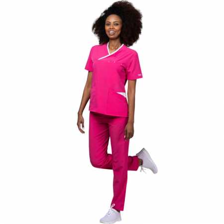 Uniforme și halate medicală - Costum medical Onyx dama - ciclam cu paspol alb