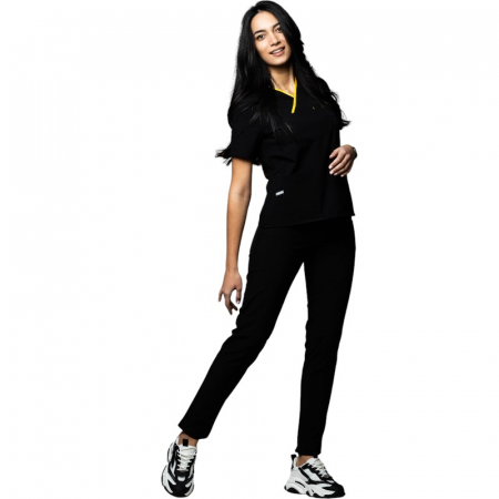 Uniforme și halate medicală - Costum medical Onyx dama - negru cu paspol galben
