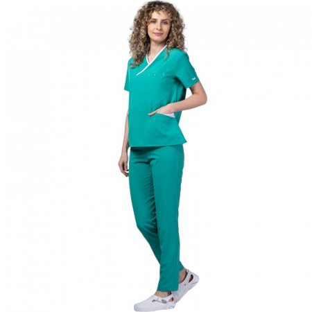 Uniforme și halate medicală - Costum medical Onyx dama - verde cu paspol alb