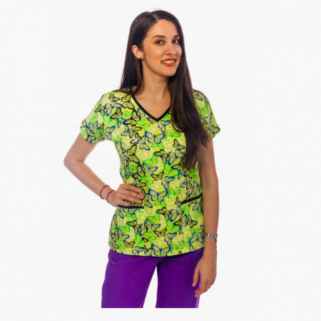 Halate Damă cu imprimeu - Bluza medicala praz fluturasi