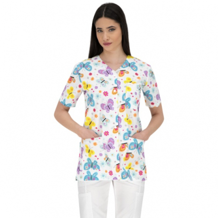 Halat medical alb cu fluturi si flopri - cu capse [1]
