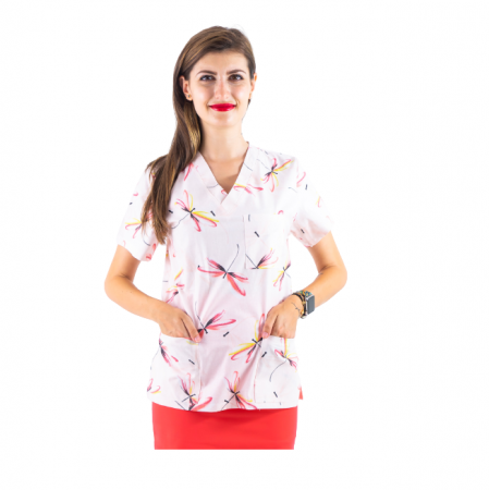 Uniforme și halate medicală - Bluza medicala corai deschis cu libelule
