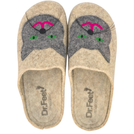 Papuci de casa Dr Feet 104 bej cu pisica - dama [4]