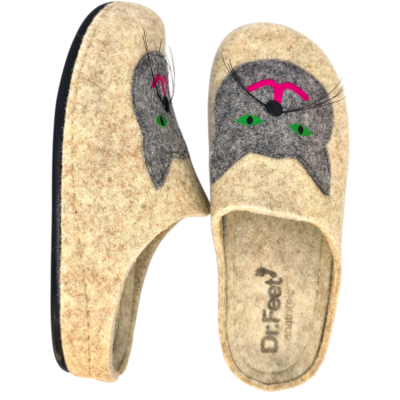 Papuci de casa Dr Feet 104 bej cu pisica - dama [5]