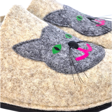 Papuci de casa Dr Feet 104 bej cu pisica - dama [2]