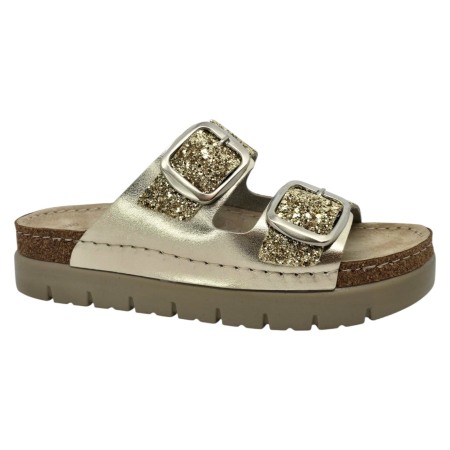 Încălțăminte cu talpă ortopedică - Papuci Doss 689 auriu cu slipici - dama