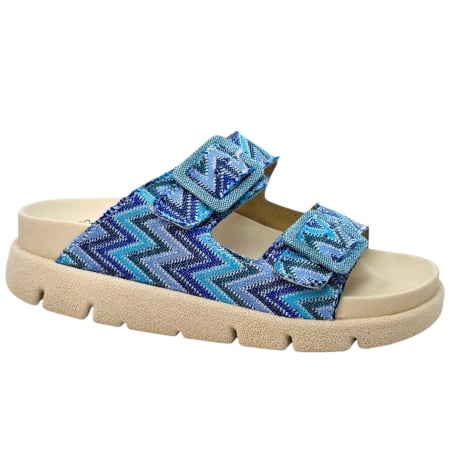 Încălțăminte cu talpă ortopedică - Papuci Dr Feet 16019 albastru cu imprimeu - dama