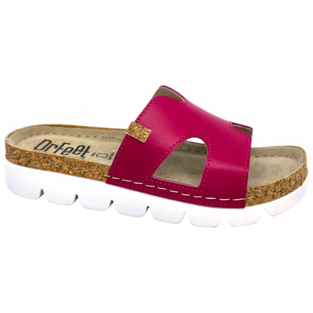 Papuci decupati - Papuci piele naturala Dr.Feet 9000 pink cu detalii de pluta