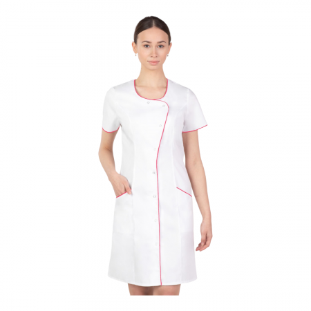 Uniforme și halate medicală - Rochita alba cu paspol corai (M342)