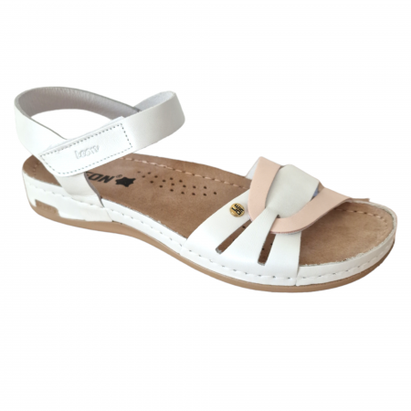 Sandale dama - Leon Klompe - Sandale Leon 961 alb cu somon - dama