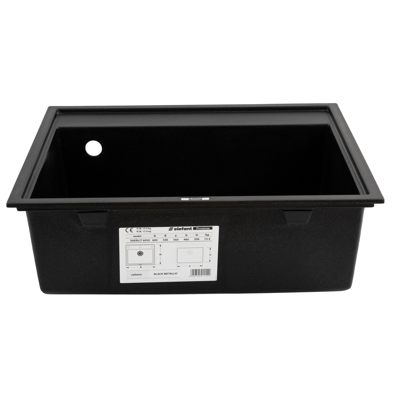 Chiuveta de bucatarie Elefant Premium SHERLIT, Negru metalic 600x500 mm [1]