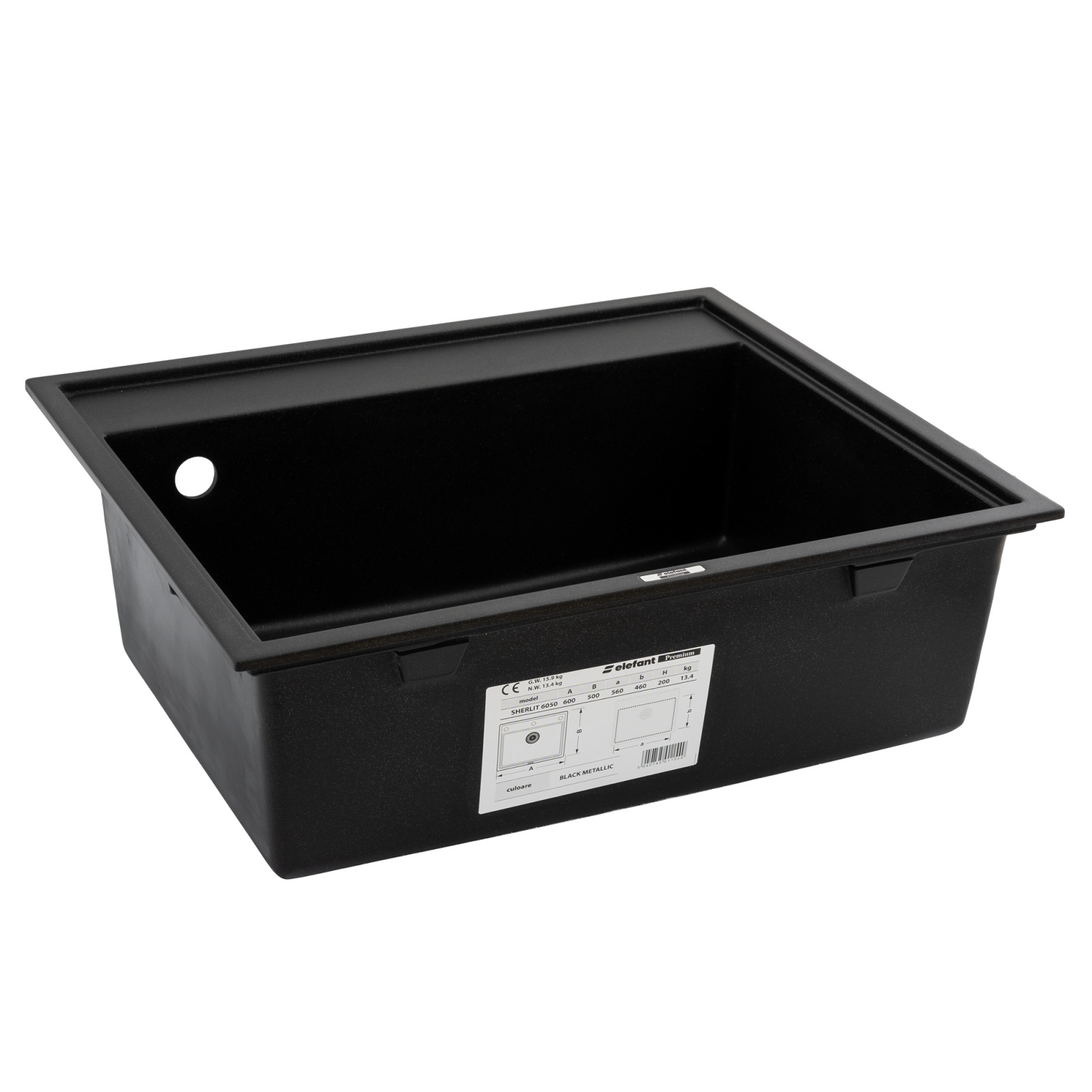 Chiuveta de bucatarie Elefant Premium SHERLIT, Negru metalic 600x500 mm [3]