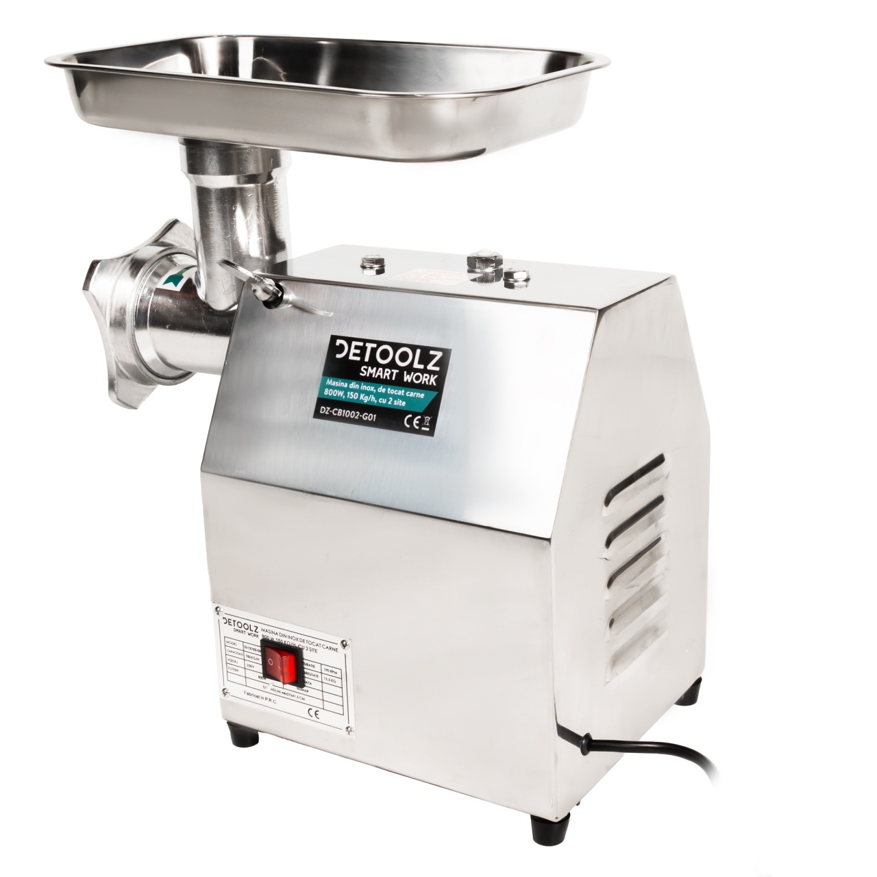 Masina tocat carne Detoolz, 800W, 150 kg/h Inox cu 2 site [3]
