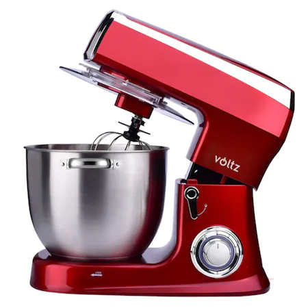 Mixer cu bol Voltz V51115A, 2100W, 6 viteze, Bol inox 7.5L, Tel/Carlig/Paleta/Spatula, Rosu [2]