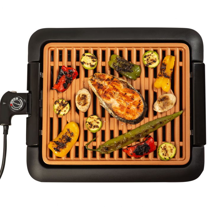 Gratar electric Hausberg HB536, 1250W, 40x36x7.5cm, fara fum, Negru/Maro [2]