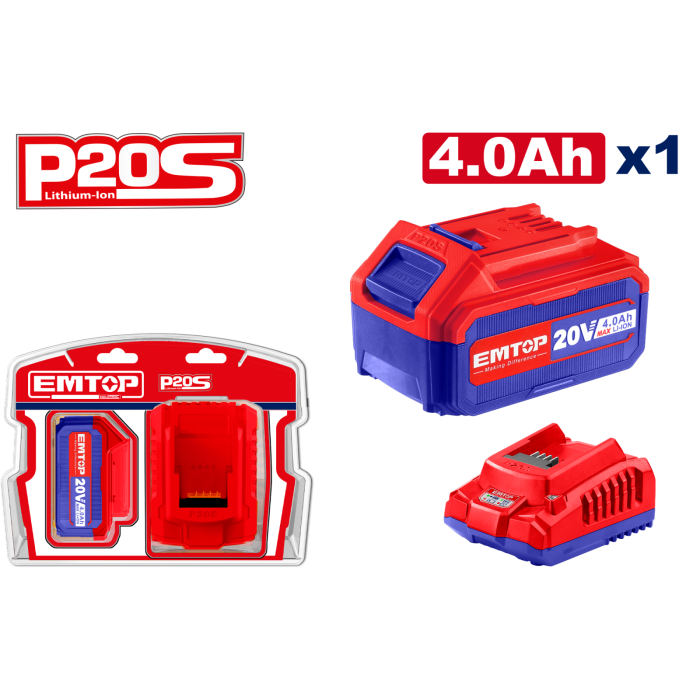 1 x Acumulator 4.0Ah litiu-ion si incarcator, P20S - ELBCPK1214, EMTOP
