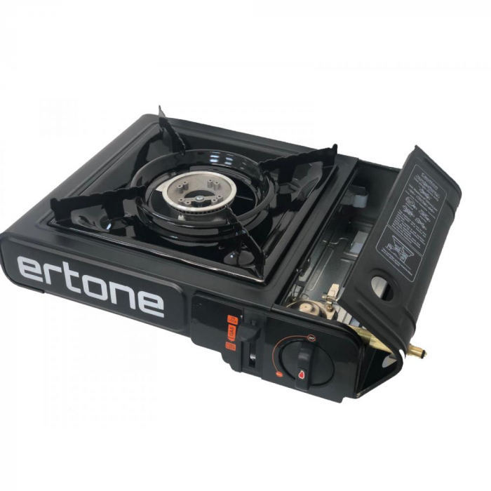 Aragaz portabil 2in1 camping Ertone MN232, 2.2 kW, Aprindere piezo, Pentru butelie spray/standard, Negru [2]