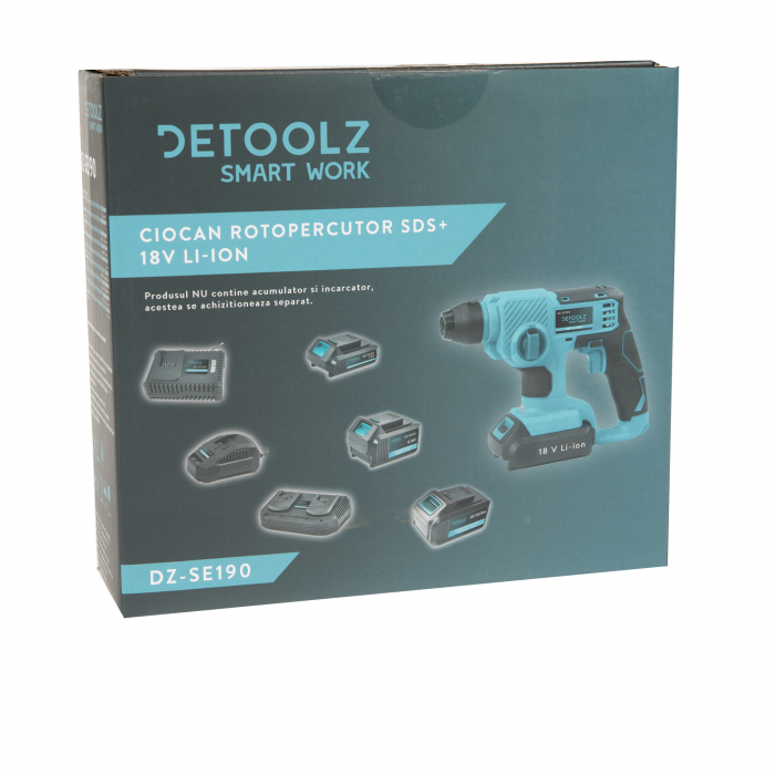 Ciocan rotopercutor Detoolz DZ-SE190, SDS+, 18V, 1J, 4750BPM, cu perii (fara acumulator si incarcator) [10]