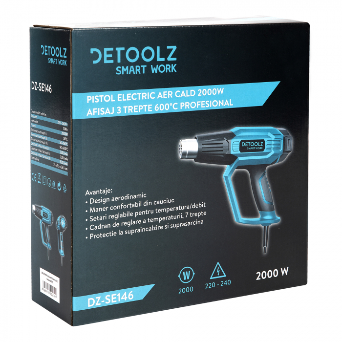 Pistol electric cu aer cald Detoolz DZ-SE146, 2000W, 3 trepte refulare, 600ᵒC [8]