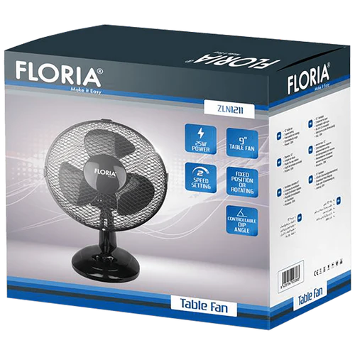 Ventilator Floria ZLN1211, 25W, Diametru 26cm, 2 Viteze, Oscilatie 90°, Negru [3]