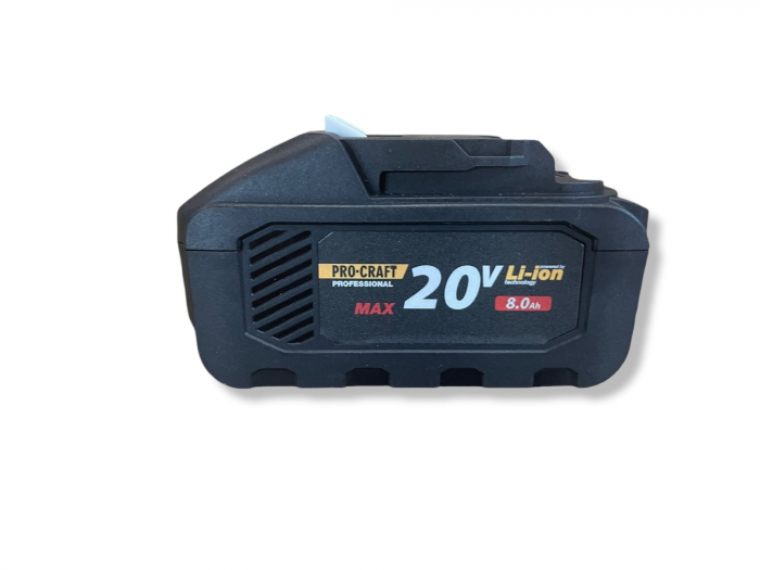 Acumulator procraft 20v, 8 amperi, li-ion, indicator de alimentare