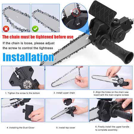 Adaptor tip minifierastrau (drujba), pentru bormasina, multifunctional, portabil, lama si lant 6” [8]