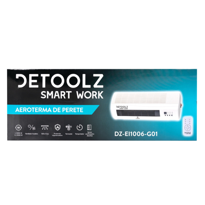 Aeroterma de perete Detoolz, 2KW, 2 trepte de putere, cu afisaj LED si termostat [6]