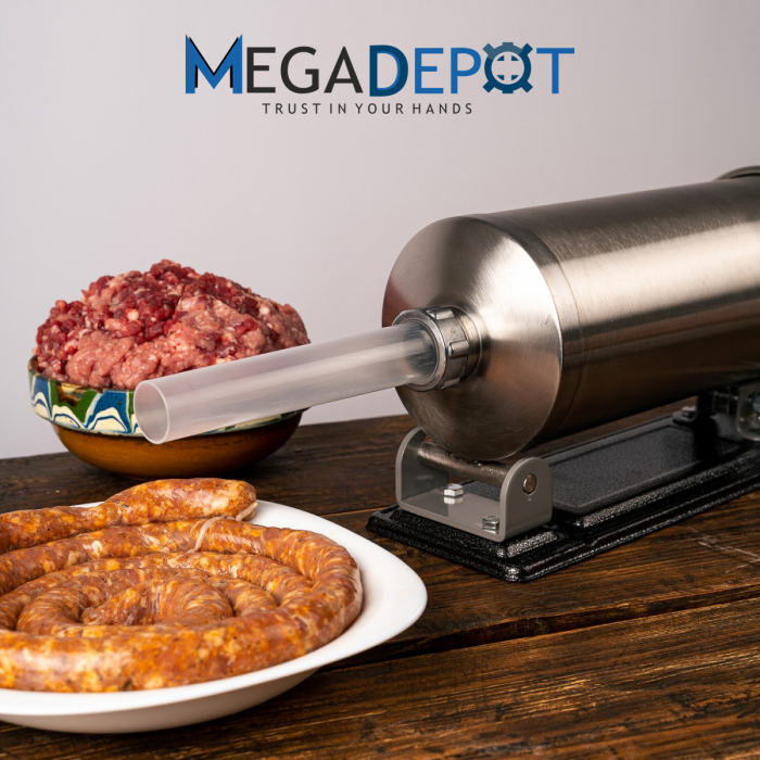 Aparat de facut carnati, Orizontal, Inox, Capacitate 4 kg, 5 Palnii Incluse, sistem anti bule [10]