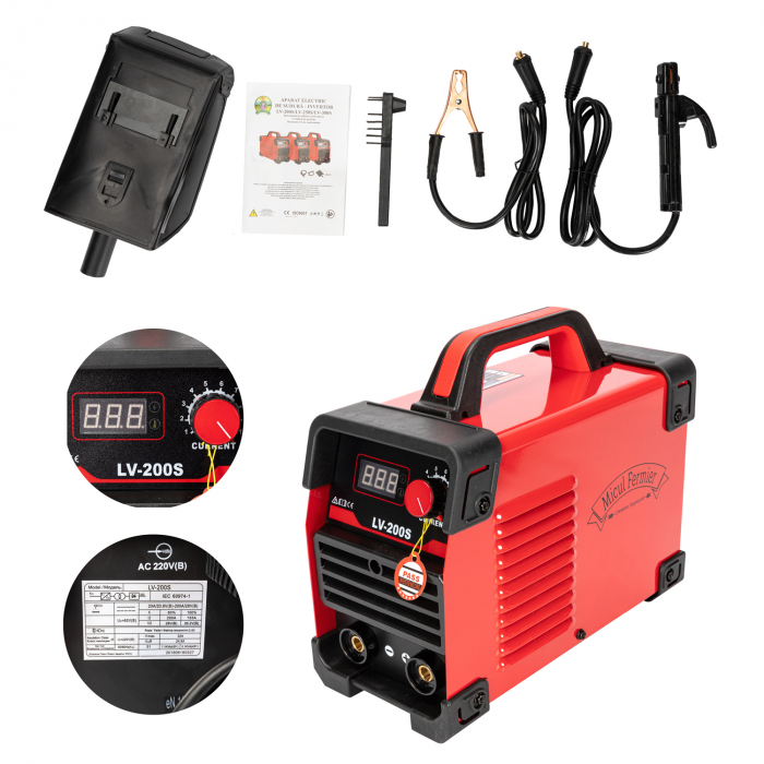 Aparat de sudura invertor Micul Fermier LV-200S, 200A, Rosu, Accesorii incluse [2]