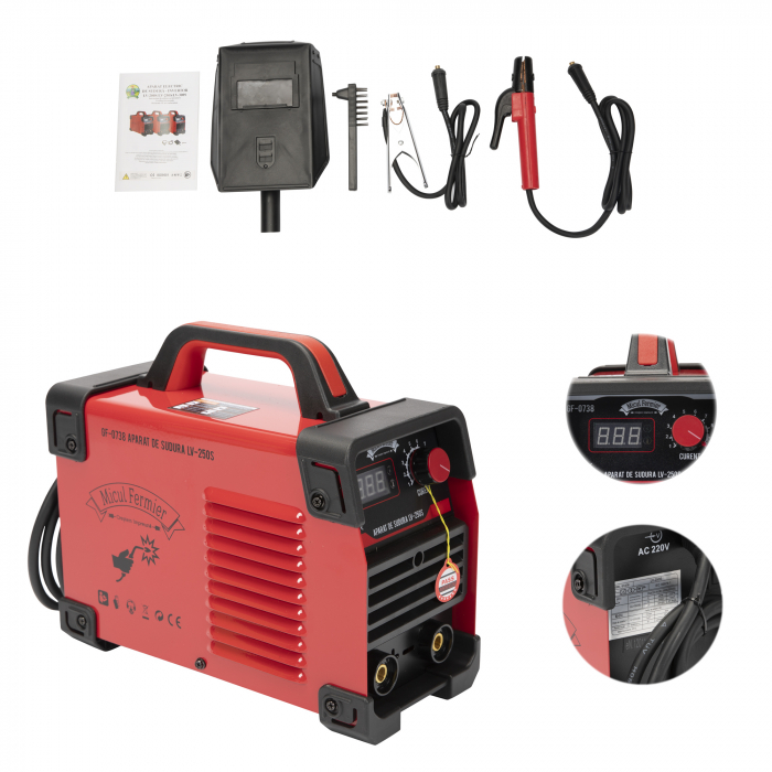 Aparat de sudura invertor Micul Fermier LV-250S, 250A, Rosu, Accesorii incluse [2]