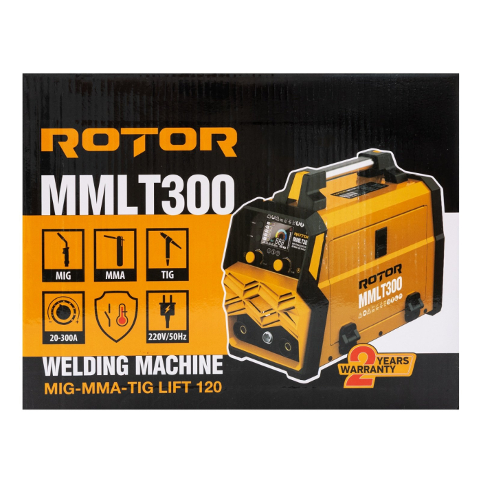 Aparat de sudura Rotor MIG/MMA/LIFT TIG 120, 20-300A, Afisaj digital, Accesorii incluse [12]