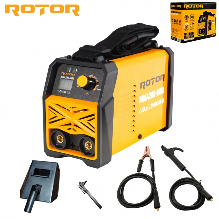 Aparat de Sudura ROTOR MMA200-MINI, electrod 1,6-5mm, ventilator de racire, anti-stick, arc force, hot start, afisaj digital