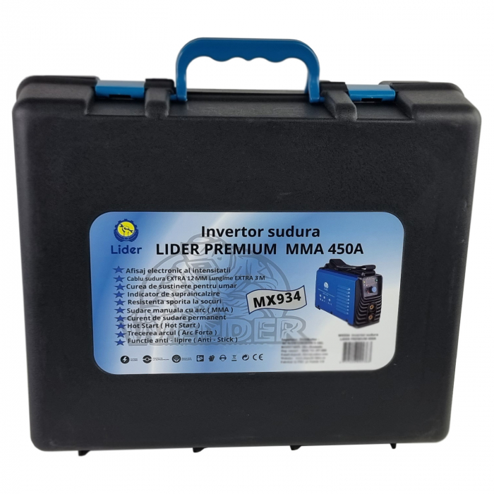 Aparat de sudura tip invertor LIDER MMA450A, 450Ah, cablu electrod 3 metri, afisaj electronic, protectie supraincalzire, vnetilator de racire [5]