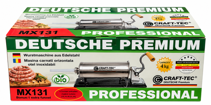Aparat de umplut carnati orizontal 4Kg Craft-Tec, 4 palnii incluse [3]