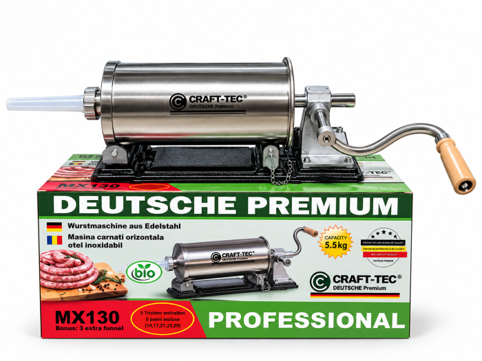 Aparat de umplut carnati orizontal 5.5Kg Craft-Tec, 5 palnii incluse [2]