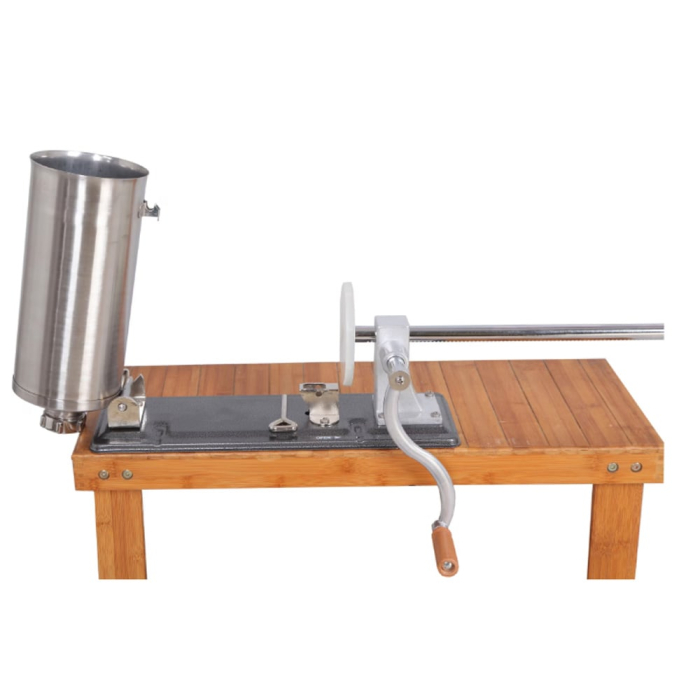 Aparat de umplut carnati, orizontal, capacitate 5 kg, inox alimentar premium, 6 palnii incluse, sistem AirStop, talpa metalica, 2 menghine, manusi [7]