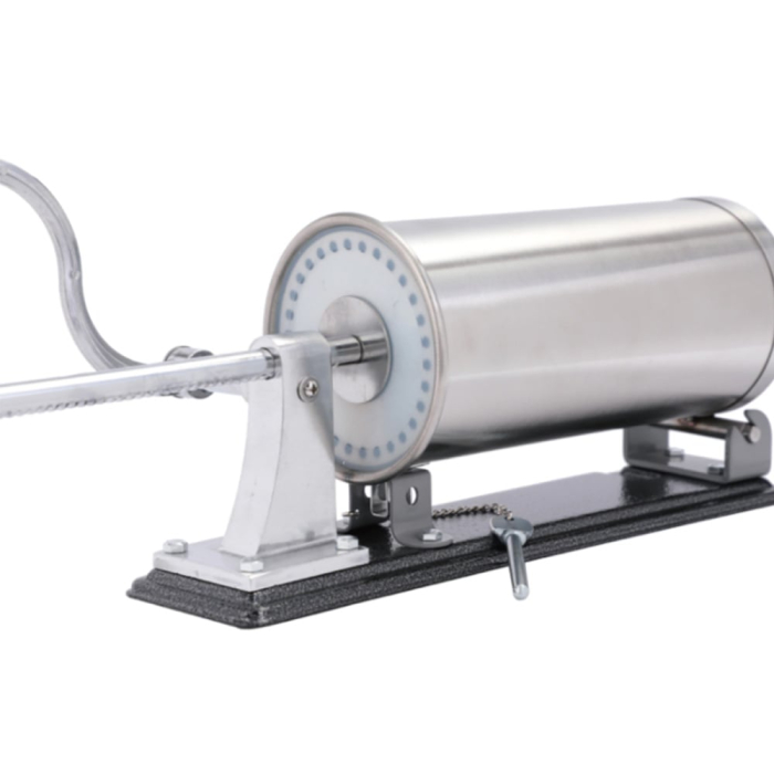 Aparat de umplut carnati, orizontal, capacitate 5 kg, inox alimentar premium, 6 palnii incluse, sistem AirStop, talpa metalica, 2 menghine, manusi [5]