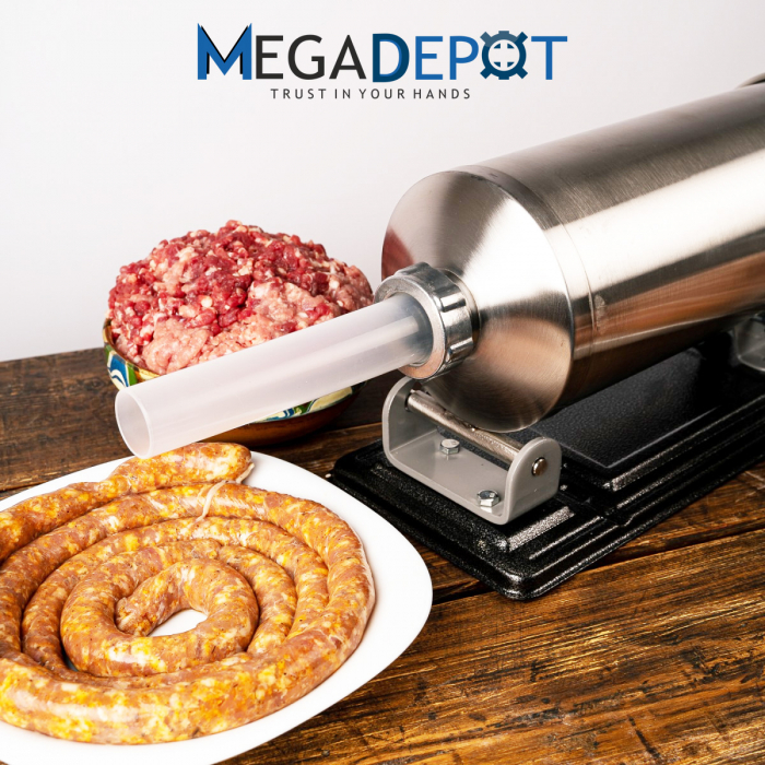 Aparat de umplut carnati, Orizontal, Inox, Capacitate 5.5kg, 5 Palnii Incluse, sistem anti-bule [9]