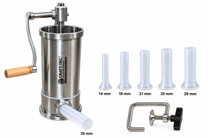 Aparat de umplut carnati vertical 6Kg Craft-Tec, 6 palnii incluse