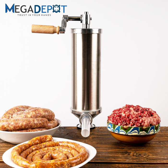 Aparat de umplut carnati, Vertical, Inox, Capacitate 3 kg, 5 Palnii Incluse, sistem anti bule [6]