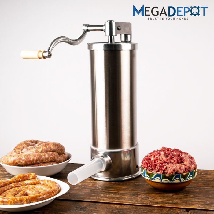Aparat de umplut carnati, Vertical, Inox, Capacitate 6 kg, 6 Palnii Incluse, sistem anti bule [10]