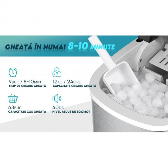 Aparat gheata Oliver Voltz, 100-120W, 12kg/zi, Rezervor apa 1.3L, 9 cuburi/serie, Racire R600a, Alb [2]