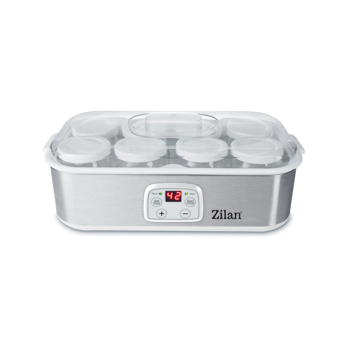 Aparat pentru facut iaurt, Zilan ZLN6104, 25W, Afisaj LED, 8 recipiente 180ml, Termostat reglabil, Argintiu